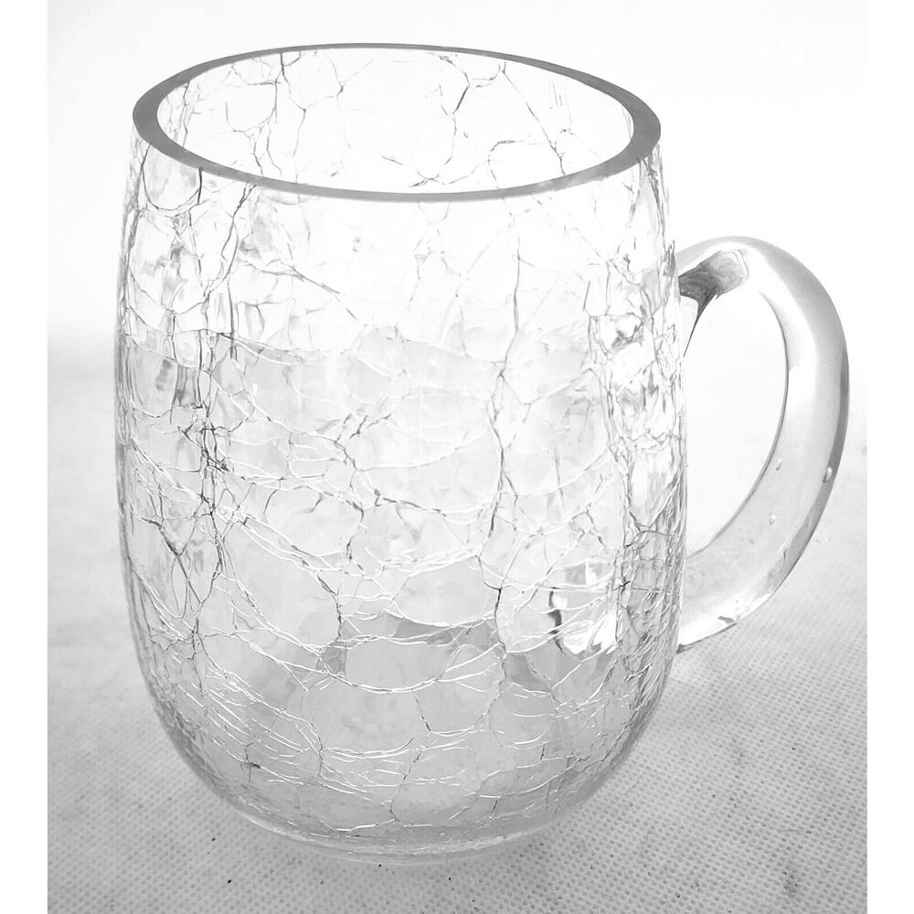 Crackle Glass Mug Clear Vintage Style 2.5 Cup 20oz Coffee Tea Cup Handle Rustic